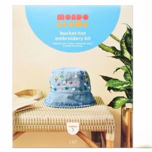Mondo Llama Blue Bucket Hat Embroidery Kit